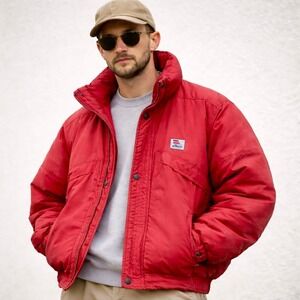 VTG 80s Elho Down Puffer Jacket Mens Size L Skiwear Red Maximalist Snow Sports
